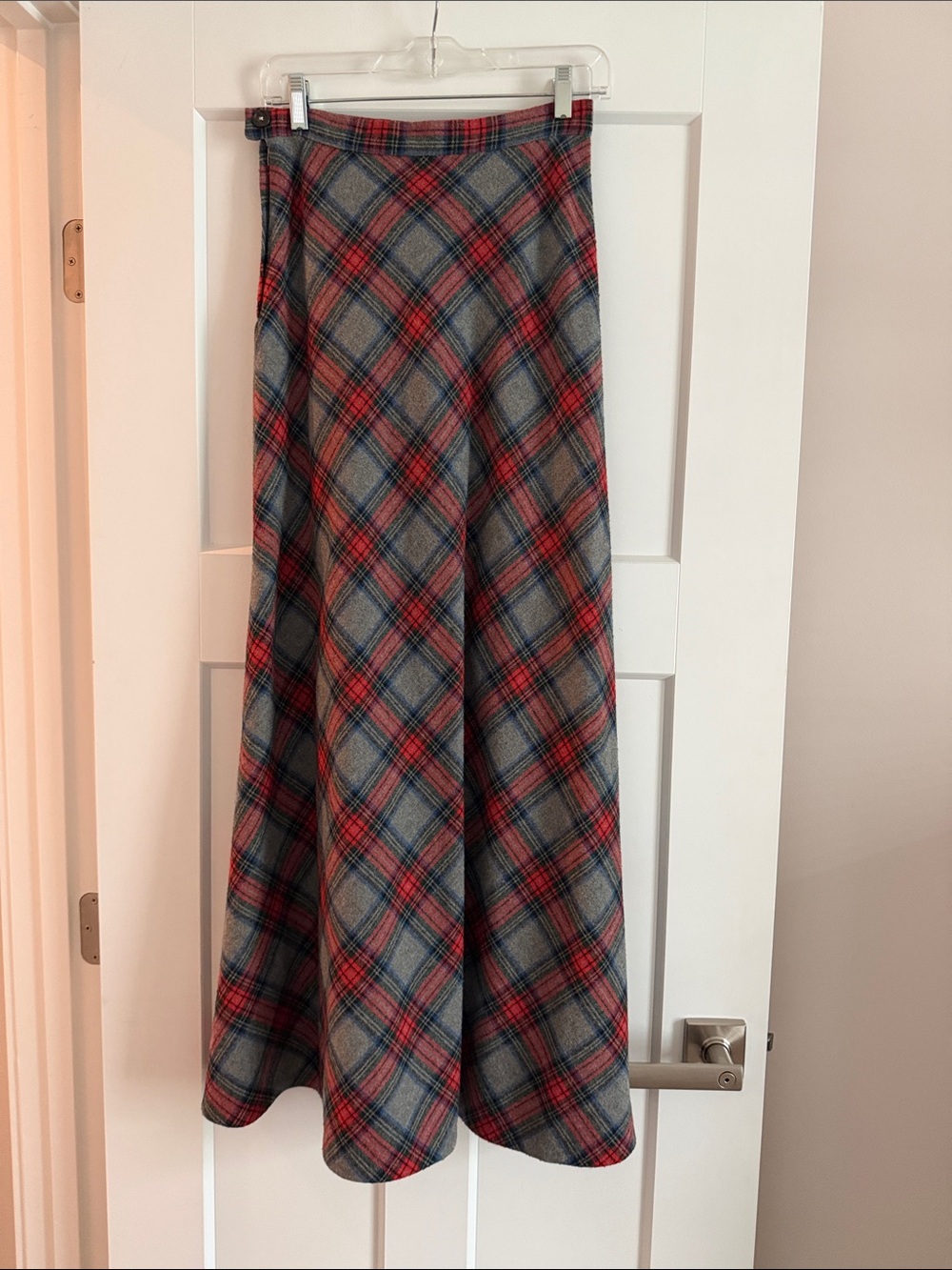 Vintage Red and Gray Wool Plaid Maxi Skirt approx size 4